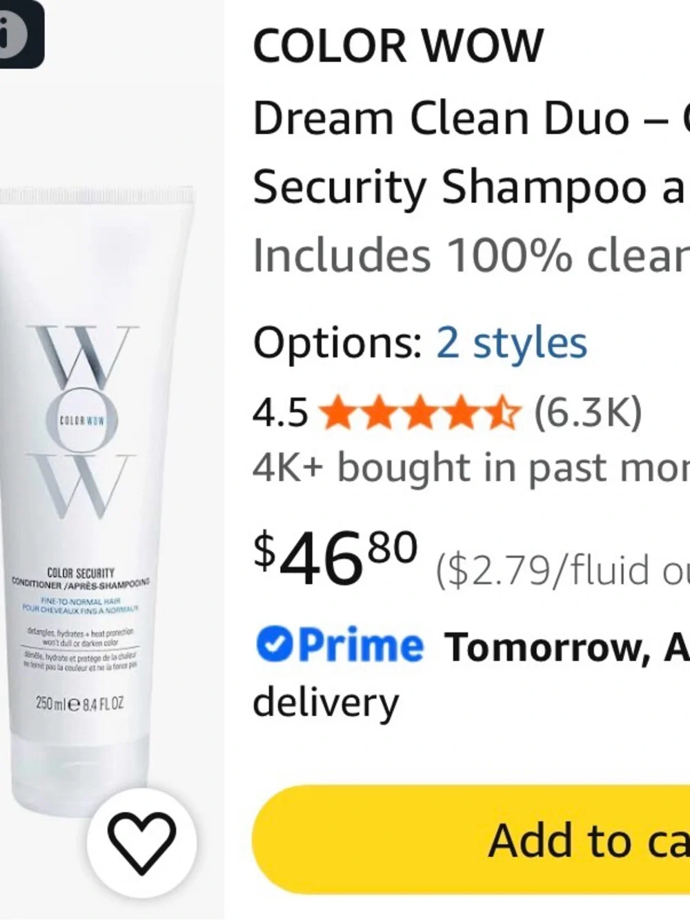 Color Wow Dream Clean Shampoo & Conditioner Set - White